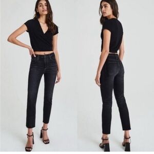 AG The Isabelle High Rise Straight Leg Crop Raw Hem Black Size 29